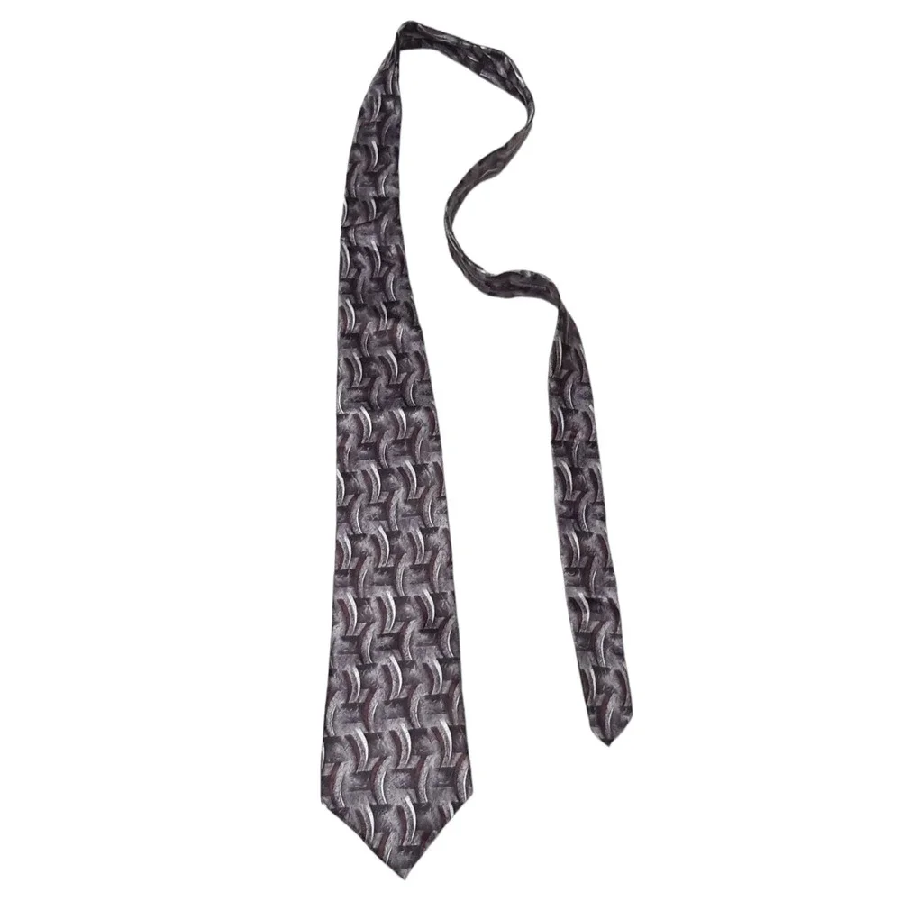 VTG Pierre Cardin Necktie Mens OS‎ Grey Black Burgundy Silk Geometric Abstract